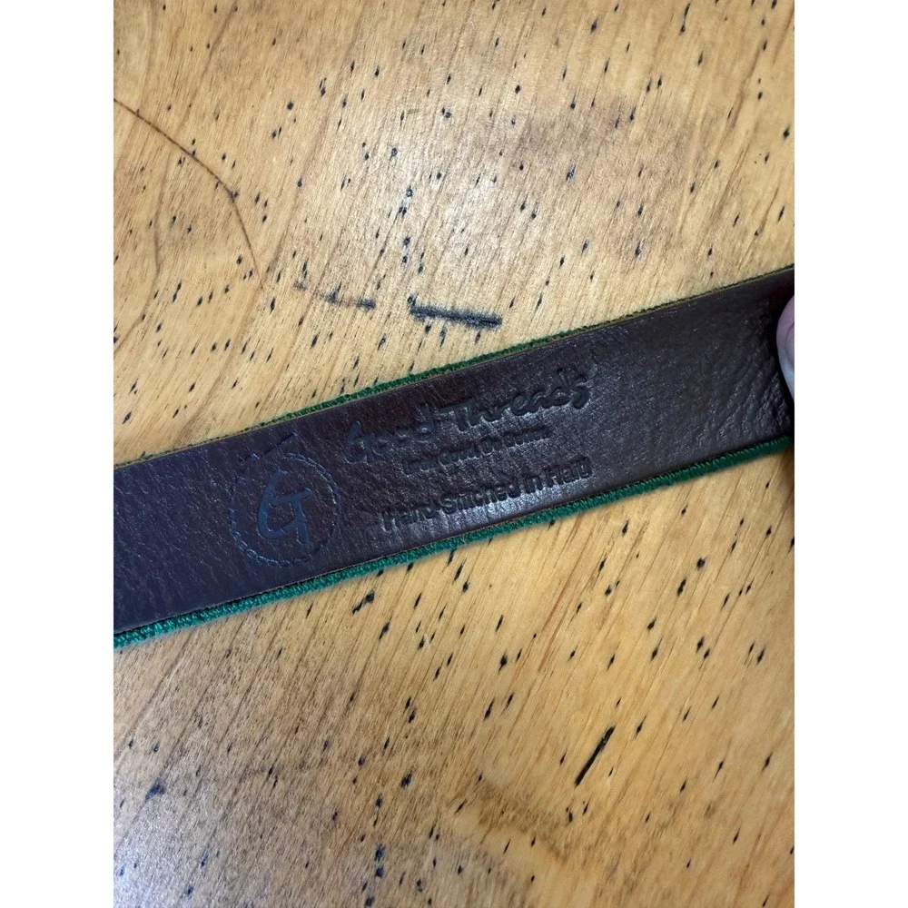 Good Threads Needlepoint 30 Santa Claus Green Leather Trim Christmas Belt